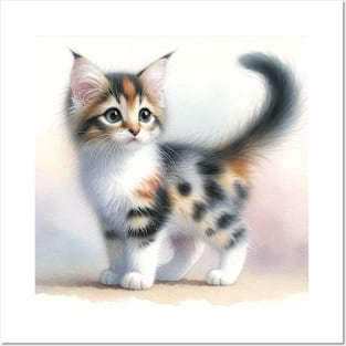 Japanese Bobtail Watercolor Kitten - Cute Kitties Posters and Art